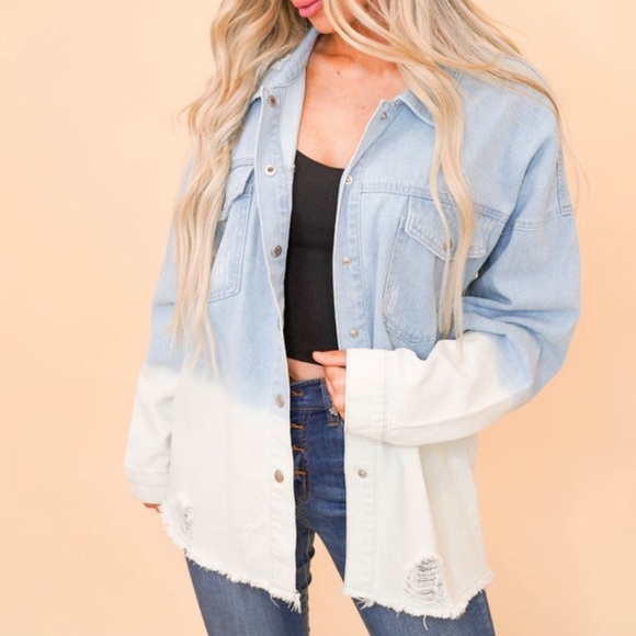 🆕🎸Rock N Roll BLUE and WHITE Distressed Denim Shacket - Picture 2 of 5